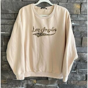 Shein Los Angeles Crew Neck Sweatshirt Size Large Beige California Animal Print‎